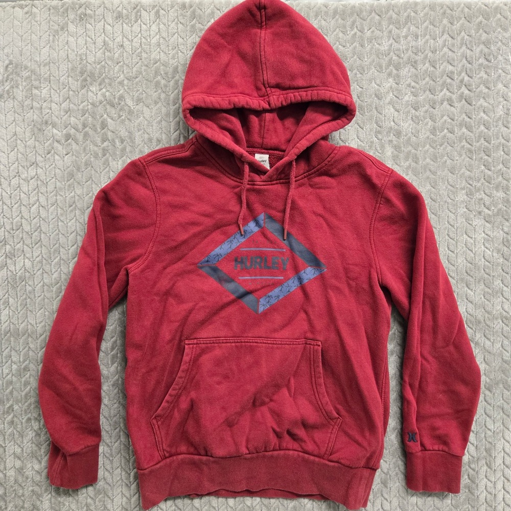 Hurley Hoodie Mens Small Red Pullover Long Sleeve Graphic Logo Sweatshirt